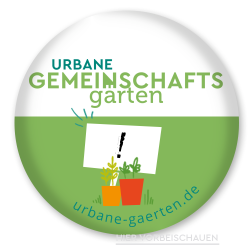 Logo Urbane Gärten rund weiß-grün mit Pflanztöpfen