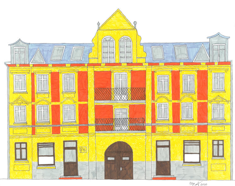 Zeichnung der Hausfassade in der Wriezener Straße 86
