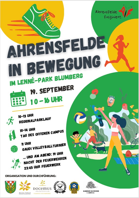 Ein Plakat zur Veranschaulichung von Ahrensfelde in Bewegung am 19.09.2026