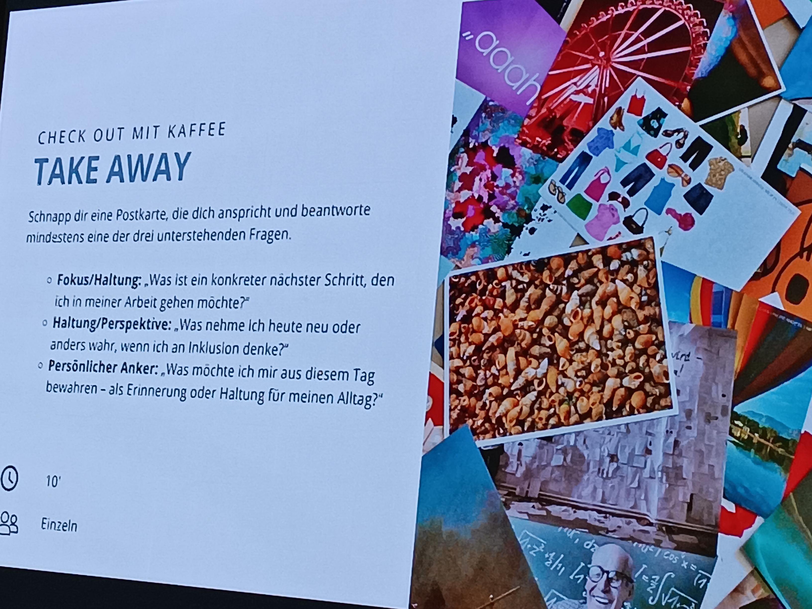 Ende des Fachtages, mit dem Hinweis gerne eine Karte mitzunehmen und ausgefüllt zurückzusenden.