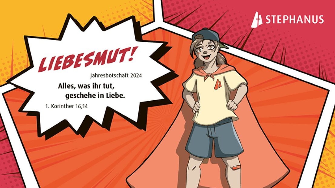 Im Comicstil ist ein Kind gemalt. Es hat einen Heldenmantel