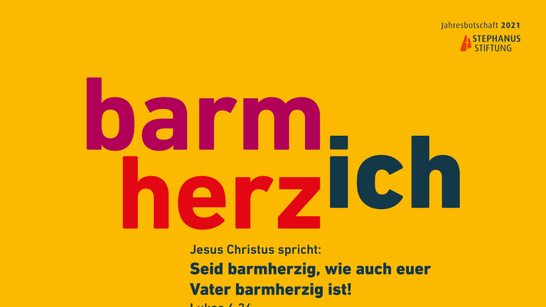 Auf gelbem Hintergrund stehen Wörter bunt geschrieben barm-herz-ich.